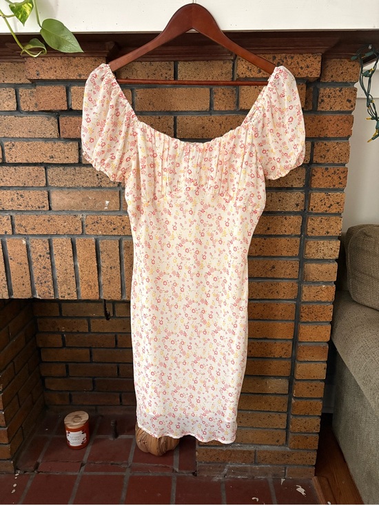 Cotton Candy Dresses & Skirts - Cotton Candy Cream Midi Dress with Pink Floral Print